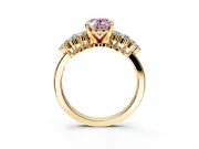 Cluster Engagement Ring Setting for Fancy Pink Oval Center with 2-Row Shoulder Clusters and Prong Head in Yellow Gold
