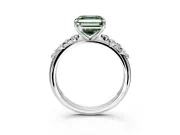 Cluster Engagement Ring Setting for Fancy Green Asscher Cut Center with Round Cut Accent Band and Prong Head in Platinum