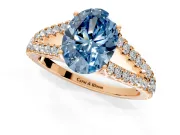Solitaire Engagement Ring Setting for Fancy Blue Oval Center with Pave Split Shank and Prong Head in Rose Gold
