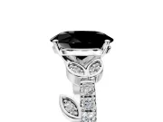 Leaf Motif Engagement Ring Setting for Fancy Black Oval Center with Pave Band and Prong Head in Platinum
