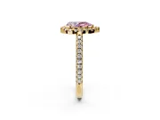 Pave Halo Engagement Ring Setting for Fancy Pink Pear-Shaped Center with Single Row Pave Band and Prong Head in Yellow Gold