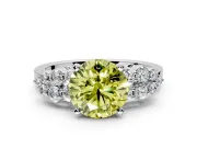 Cluster Engagement Ring Setting for Fancy Yellow Round Cut Center with 2-Row Shoulder Clusters and Prong Head in Platinum