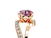 Solitaire Engagement Ring Setting for Fancy Pink Round Cut Center with Pave Bypass Swirl Band and Prong Head in Rose Gold