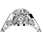 Cathedral Engagement Ring Setting for Round Cut Center with Antique-Style Pave Band and Prong Head in White Gold