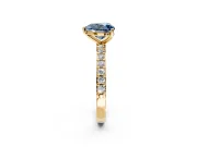 Solitaire Engagement Ring Setting for Fancy Blue Heart-Shaped Center with Round Cut Pave Band and Prong Head in Yellow Gold