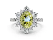 Floral Halo Engagement Ring Setting for Fancy Yellow Oval Center with Pave Accents and Prong Head in Sterling Silver