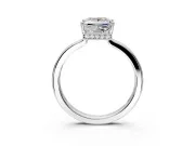 Hidden Halo Engagement Ring Setting for Princess Cut Center with Wide Flat Plain Band and Prong Head in White Gold