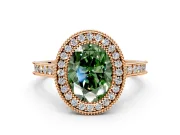 Halo Engagement Ring Setting for Fancy Green Oval Center with Milgrain Pave Band and Bezel Head in Rose Gold