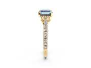 Solitaire Engagement Ring Setting for Fancy Blue Asscher Cut Center with Widening Pave Band and Claw Prong Head in Yellow Gold