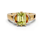 Solitaire Engagement Ring Setting for Fancy Yellow Emerald Cut Center with Wide Band, Pave Collar and Prong Head in Yellow Gold