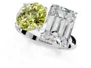 Fancy Yellow Round Cut and Emerald Cut Lab-Grown Diamond Toi et Moi Engagement Ring with Prong-Set Stones in Sterling Silver
