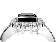Halo Engagement Ring Setting for Fancy Black Princess Cut Center with Milgrain Channel Band and Prong Head in Sterling Silver