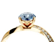 Side Accent Engagement Ring Setting for Fancy Blue Pear-Shaped Center with Accent Shoulders and Prong Head in Yellow Gold