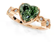Vintage Station Engagement Ring Setting for Fancy Green Heart-Shaped Center with Accents and Prong Head in Rose Gold