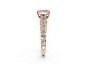 Solitaire Engagement Ring Setting for Fancy Pink Radiant Cut Center with Pave Cathedral Shoulders and Prong Head in Rose Gold