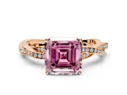 Solitaire Engagement Ring Setting for Fancy Pink Asscher Cut Center with Twisted Pave Band and Prong Head in Rose Gold