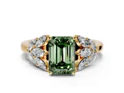 Leaf Cluster Engagement Ring Setting for Fancy Green Emerald Cut Center with Marquise Accents and Prong Head in Yellow Gold