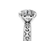 Solitaire Engagement Ring Setting for Round Cut Center with Scrollwork Band and Prong Head in Platinum