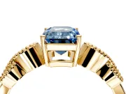 Leaf Engagement Ring Setting for Fancy Blue Emerald Cut Center with Milgrain Accent Band and Prong Head in Yellow Gold