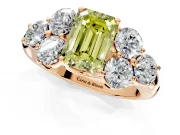 Cluster Engagement Ring Setting for Fancy Yellow Emerald Cut Center with Round Cut Accent Frame and Prong Head in Rose Gold