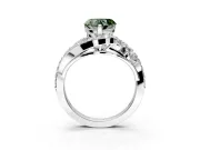 Halo Engagement Ring Setting for Fancy Green Heart-Shaped Center with Marquise and Pave Bypass Band and Prong Head in White Gold