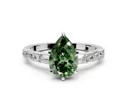 Baguette Engagement Ring Setting for Fancy Green Pear-Shaped Center with Alternating Bar-Set Band and Prong Head in Platinum