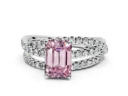Solitaire Engagement Ring Setting for Fancy Pink Emerald Cut Center with Woven 3-Strand Pave Band and Prong Head in Sterling Silver