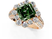 Large Accent Halo Engagement Ring Setting for Fancy Green Asscher Cut Center with Pave Split Shank and Prong Head in Rose Gold
