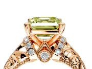 Solitaire Engagement Ring Setting for Fancy Yellow Asscher Cut Center with Filigree Accent Basket and Prong Head in Rose Gold