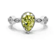Vintage Station Engagement Ring Setting for Fancy Yellow Pear-Shaped Center with Accents and Prong Head in Sterling Silver