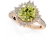 Sunburst Halo Engagement Ring Setting for Fancy Yellow Round Cut Center with Pave Band and Prong Head in Rose Gold