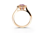 Halo Engagement Ring Setting for Fancy Pink Radiant Cut Center with Milgrain Pave Band and Bezel Head in Rose Gold