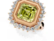 Halo Engagement Ring Setting for Fancy Yellow Asscher Cut Center with Milgrain Bezel Rim, Plain Band and Prong Head in Rose Gold
