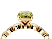 Solitaire Engagement Ring Setting for Fancy Yellow Emerald Cut Center with Beaded Bezel Station Band and Prong Head in Yellow Gold
