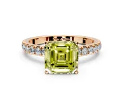 Open Basket Engagement Ring Setting for Fancy Yellow Asscher Cut Center with Pave Band and Prong Head in Rose Gold