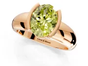 Tension Engagement Ring Setting for Fancy Yellow Oval Center with Wide Flat Band and Tension Head in Rose Gold