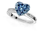 Solitaire Engagement Ring Setting for Fancy Blue Heart-Shaped Center with Engraved Milgrain Band and Prong Head in Sterling Silver