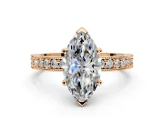 Milgrain Pave Engagement Ring Setting for Marquise Center with Accent Band and Prong Head in Rose Gold