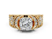 Pave Engagement Ring Setting for Cushion Cut Center with Curved Accent Rows, Openwork and Prong Head in Yellow Gold
