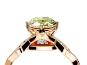 Solitaire Engagement Ring Setting for Fancy Yellow Oval Center with Accented Twist Band and Leaf Prong Head in Rose Gold