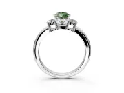 3 Stone Engagement Ring Setting for Fancy Green Pear-Shaped Center with Wide Plain Band and Prong Head in Platinum