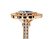 Halo Engagement Ring Setting for Fancy Blue Pear-Shaped Center with Milgrain Frame, Pave Band and Prong Head in Rose Gold