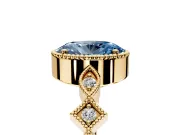 Milgrain Bezel Engagement Ring Setting for Fancy Blue Oval Center with Marquise Stations and Bezel Head in Yellow Gold