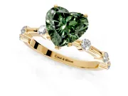 Solitaire Engagement Ring Setting for Fancy Green Heart-Shaped Center with Bezel Station Band and Prong Head in Yellow Gold