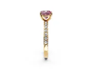 Solitaire Engagement Ring Setting for Fancy Pink Cushion Cut Center with Round Cut Pave Band and Prong Head in Yellow Gold