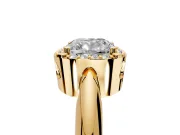 Halo Engagement Ring Setting for Cushion Cut Center with Tapered Plain Band and Prong Head in Yellow Gold