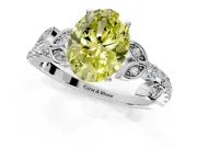 Leaf Motif Engagement Ring Setting for Fancy Yellow Oval Center with Pave Band and Prong Head in Platinum