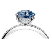 Solitaire Engagement Ring Setting for Fancy Blue Round Cut Center with Fine Pave Band and Prong Head in Sterling Silver