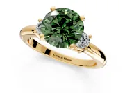 3 Stone Engagement Ring Setting for Fancy Green Round Cut Center with Wide Plain Band and Prong Head in Yellow Gold