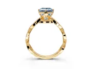 Solitaire Engagement Ring Setting for Fancy Blue Princess Cut Center with Accented Twist Band and Leaf Prong Head in Yellow Gold